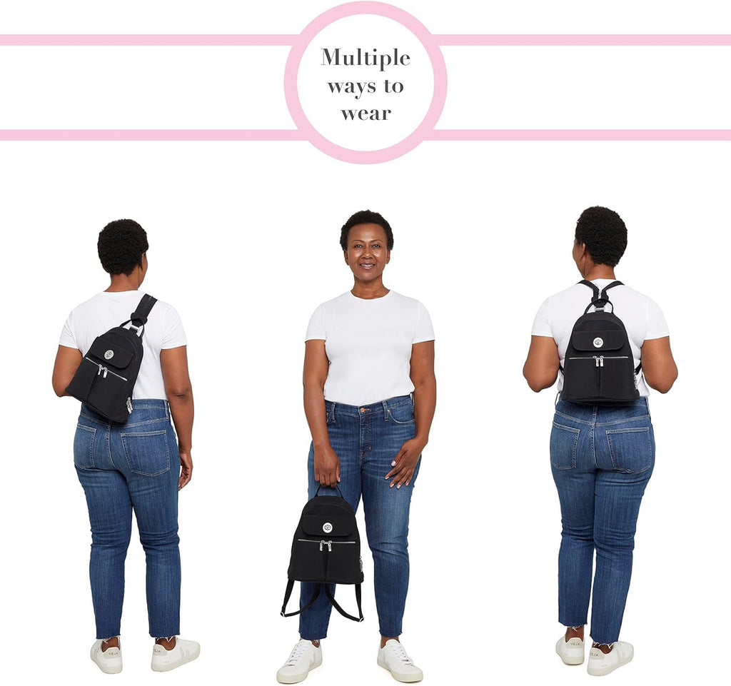 Baggallini Naples Convertible Backpack - Travel Sling Crossbody - 12' Nylon Handbag w/RFID & Padded Tablet Sleeve