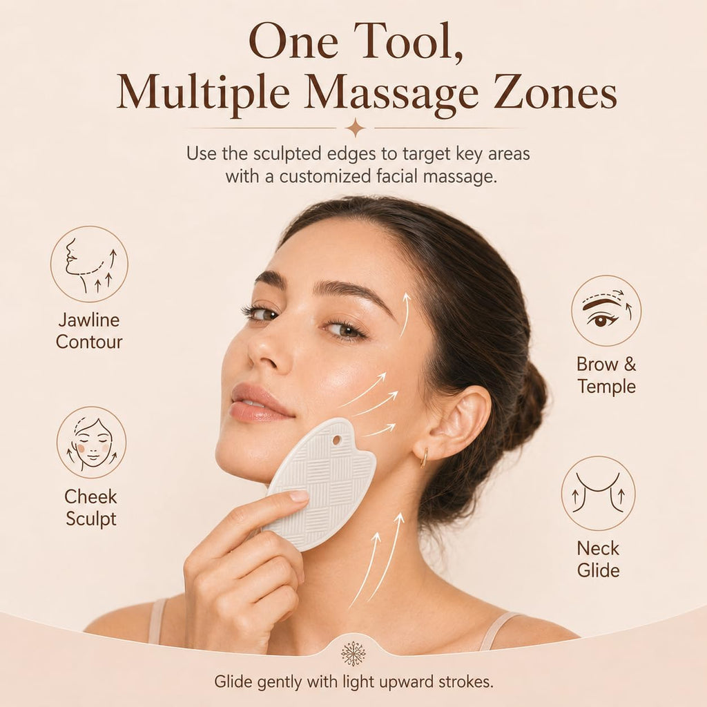 Gua Sha Facial Tool, Made with Premium Gold and Natural Ceramic Stone Face Massager for Jawline Sculpting, Puffiness & Lymphatic Drainage, Guasha Skin Care Tool for Women (White)