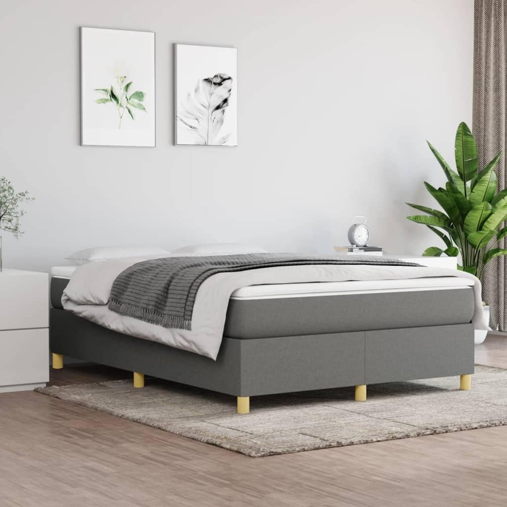 Full Upholstered Platform Bed Frame Dark Gray Fabric Modern Bedroom Furniture