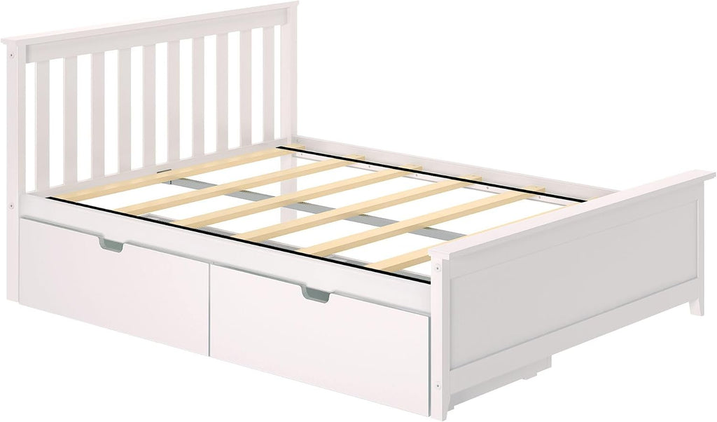 Max & Lily Classic Full Bed, Slatted Headboard, with Storage Drawers, White