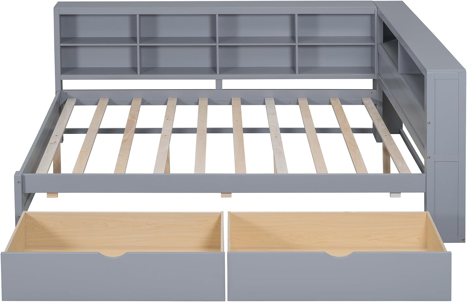 Full Size Daybed with 2 Drawers,Minimalist Wooden Sofa Bed Frame with Storage Shelf and USB Charging Ports for Bedroom, Studyroom, Guestroom, Livingroom (Grey-WD54)