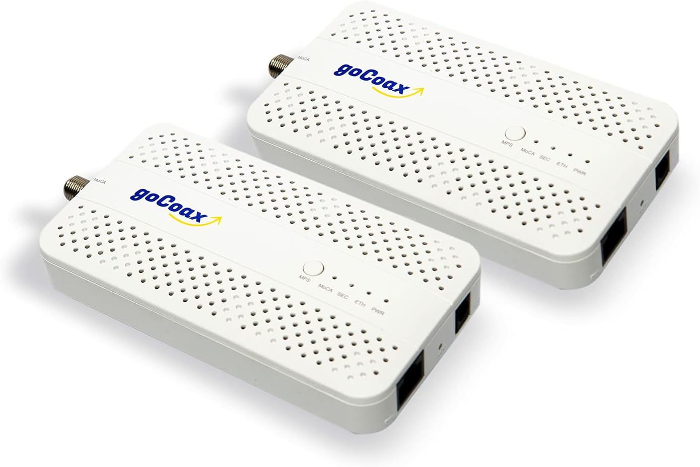 goCoax MoCA 2.5 Adapter (2-Pack) with 2.5GbE Ethernet Port | MA2500D Ethernet Over Coax for Gaming & 4K Streaming | 2.5Gbps, Plug and Play | for Cable Internet Homes - Not for Satellite TV (White)
