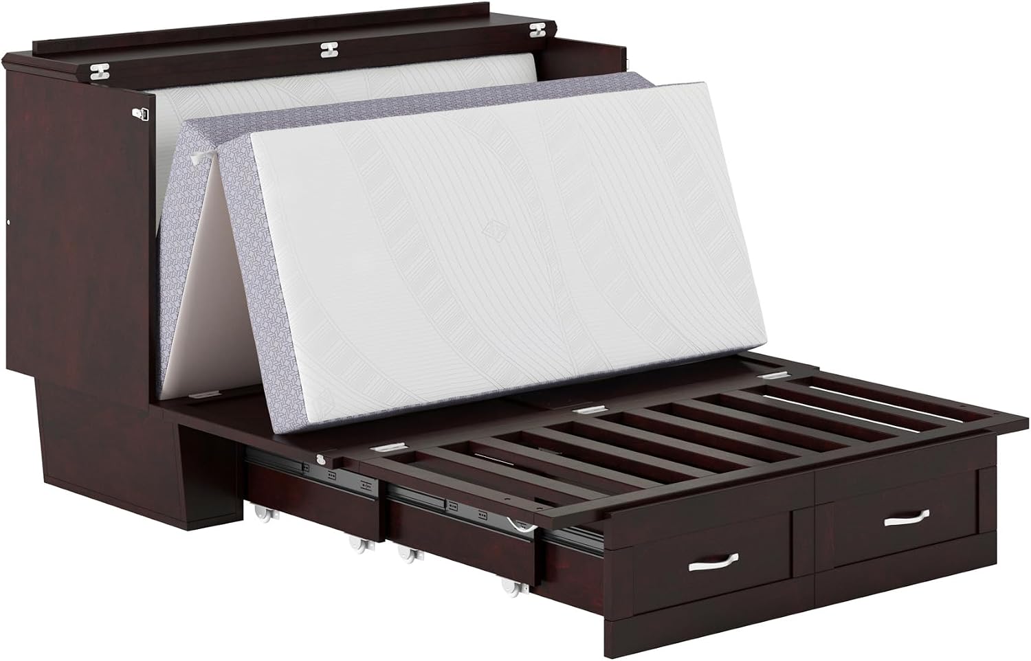 AFI, Monroe Full Murphy Bed Chest with 6' Mattress, Storage Drawer & Built-in USB Charger, Espresso