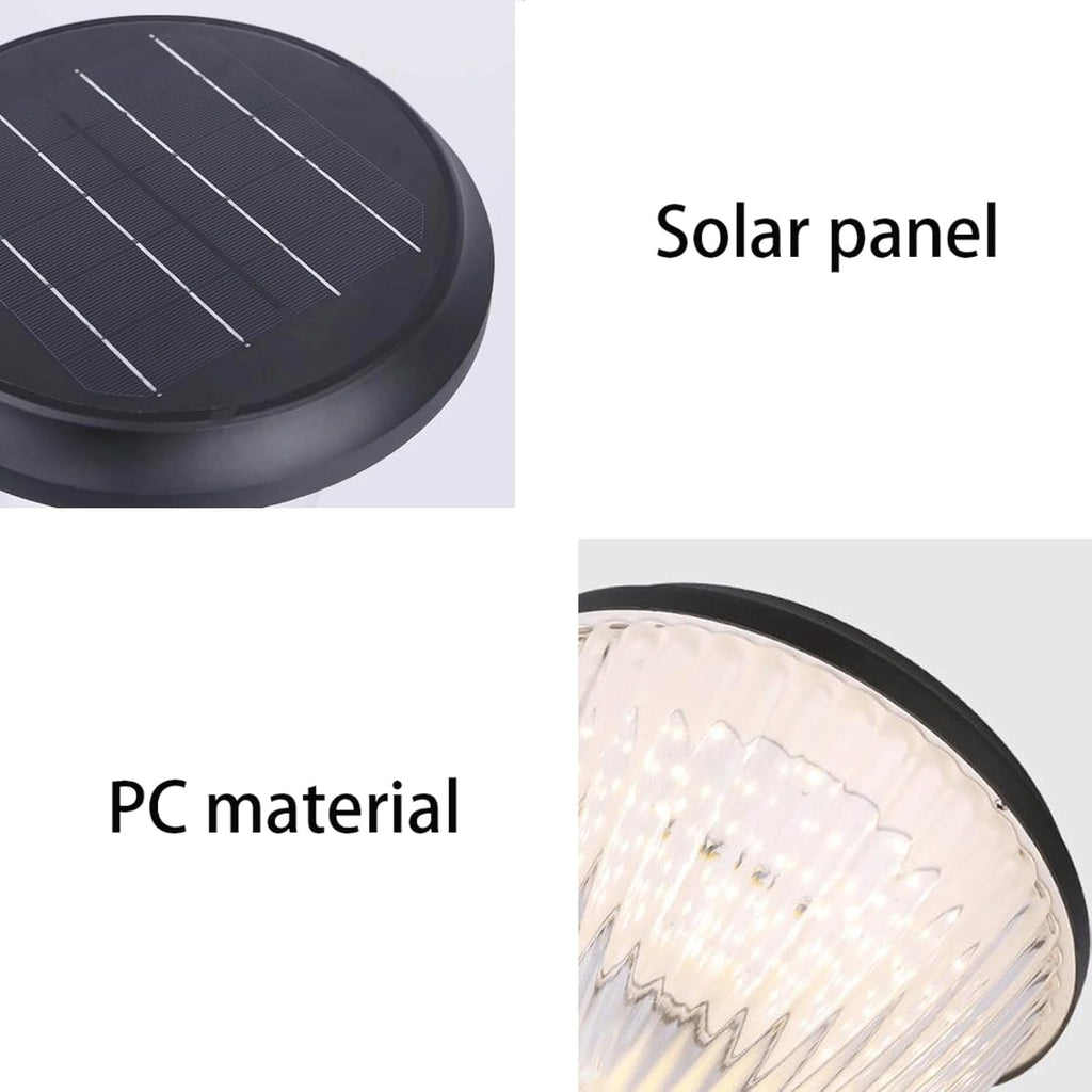 Solar Post Light, IP65 Outdoor Bollard Light, LED Solar Pillar Lamp, Round Column Lantern with Light Control, Aluminum and PC Exterior Garden Lighting Fixture for Yard Pathway Driveway