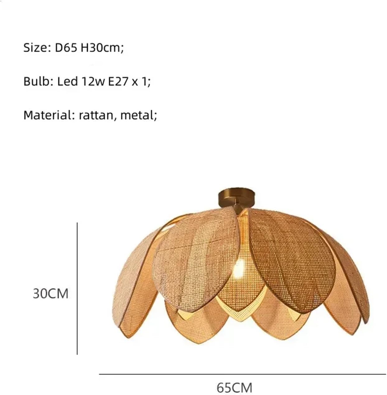 Modern Chandelier, Japan E27 Handmade Rattan Pendant Lights for Living Room Chandelier Bar Loft Hanging Lamp Lustre Home Decor Luminarias(B Ceiling D65cm,White)