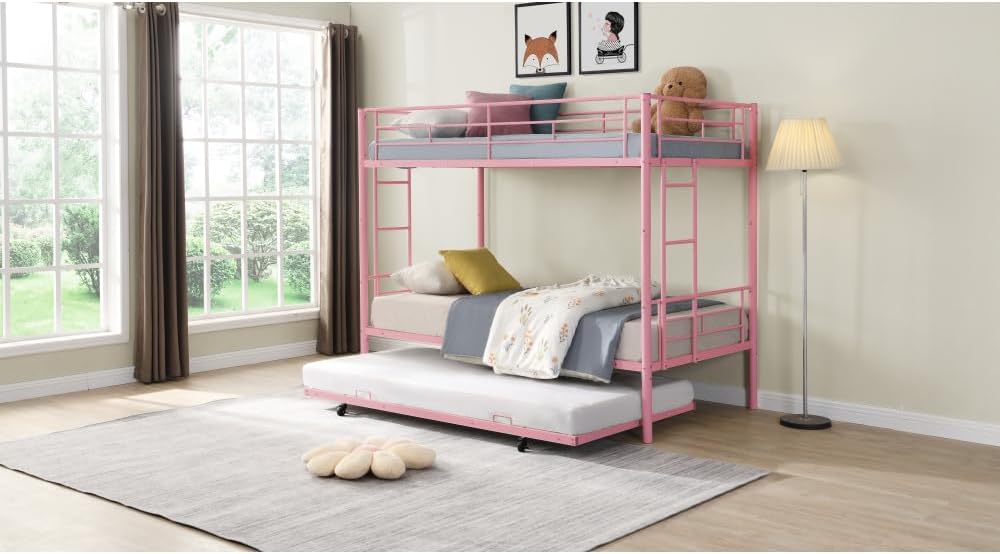 BUNK Bed Pink Twin Over Twin (Pink + Metal-1)