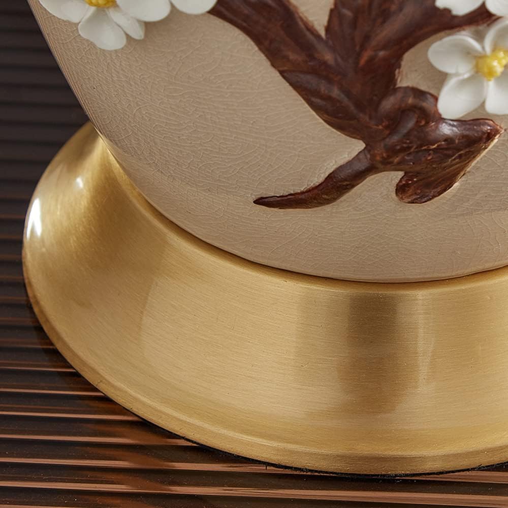 Chinoiserie Ceramic Table Lamp with Brass Base Bedside Desk Nightstand Lamp with Handmade Flower Reading Lamp for Bedroom Living Room Office College Bookcase (61x36cm)