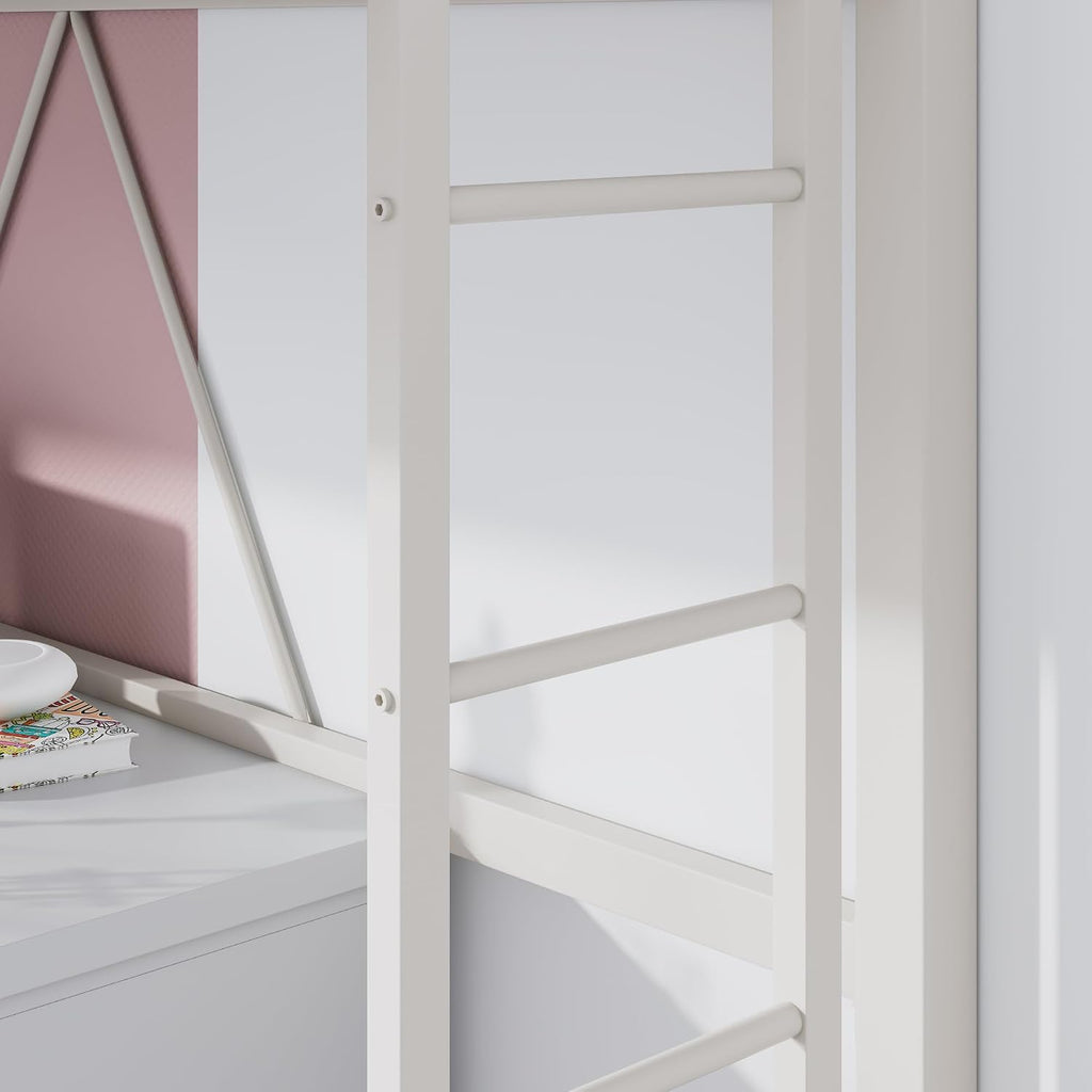 SHA CERLIN Loft Bed Twin Size with Ladder and Guardrail,Heavy Duty Metal Slats Support No Box Spring Needed Small Space Saving Furniture for Bedroom Dorm,White