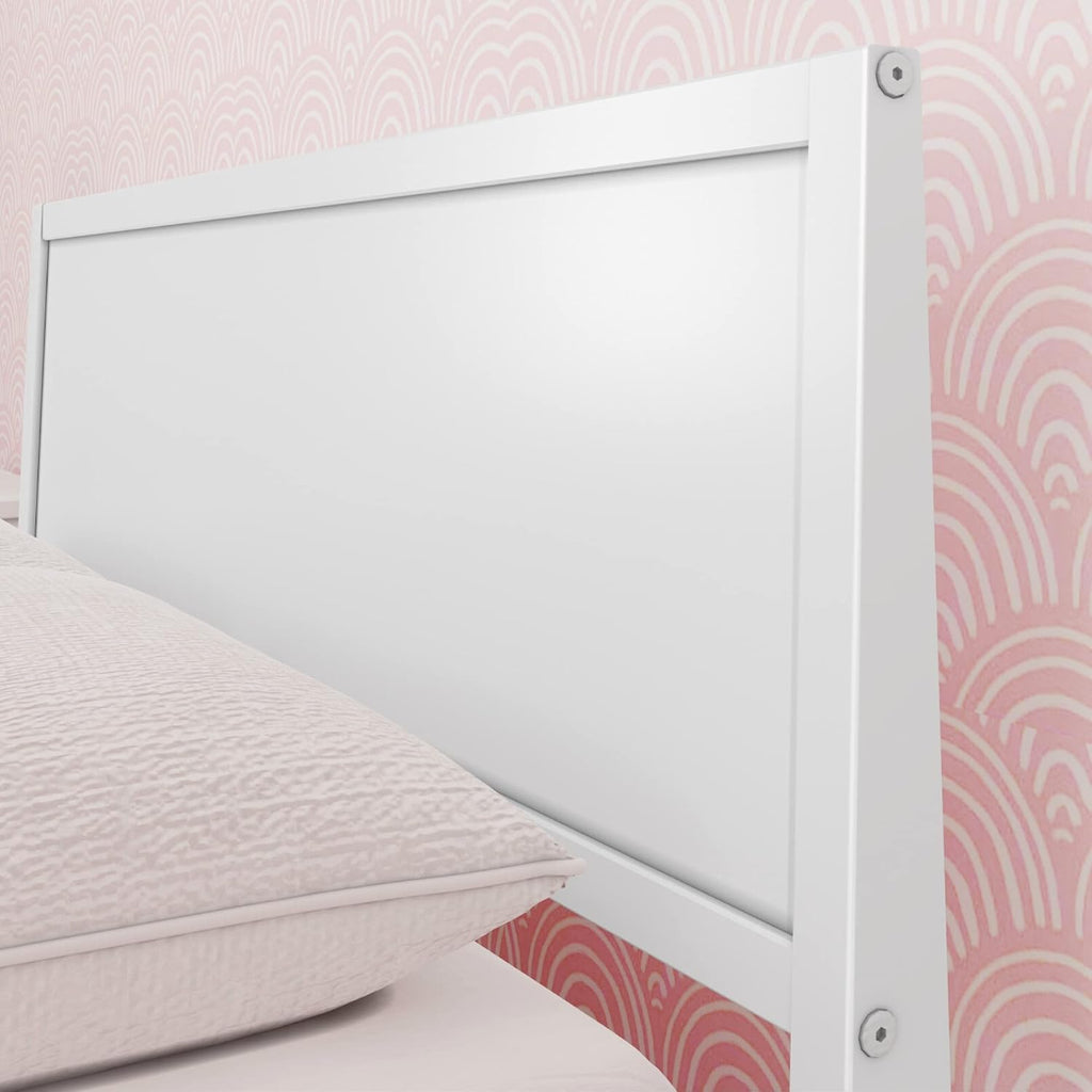 Max & Lily Full Bed, Solid Wood Full Bed Frame with Panel Headboard, Kids Full Bed with Wood Slat Support, No Box Spring Needed, White