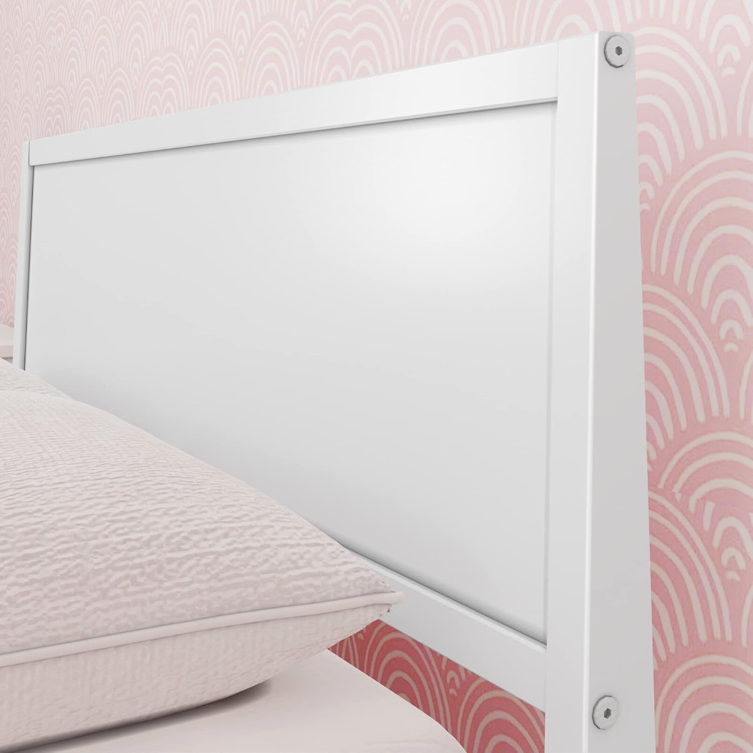 Max & Lily Full Bed, Solid Wood Full Bed Frame with Panel Headboard, Kids Full Bed with Wood Slat Support, No Box Spring Needed, White