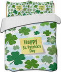 Quilt King Size Bedding Set, St. Patrick's Day Lightweight Summer Quilt 3 Pieces Bedding Sets, Spring Lucky Green Shamrock Cloud Blue Reversible Soft Bedspreads Coverlets with 2 Pillow Shams