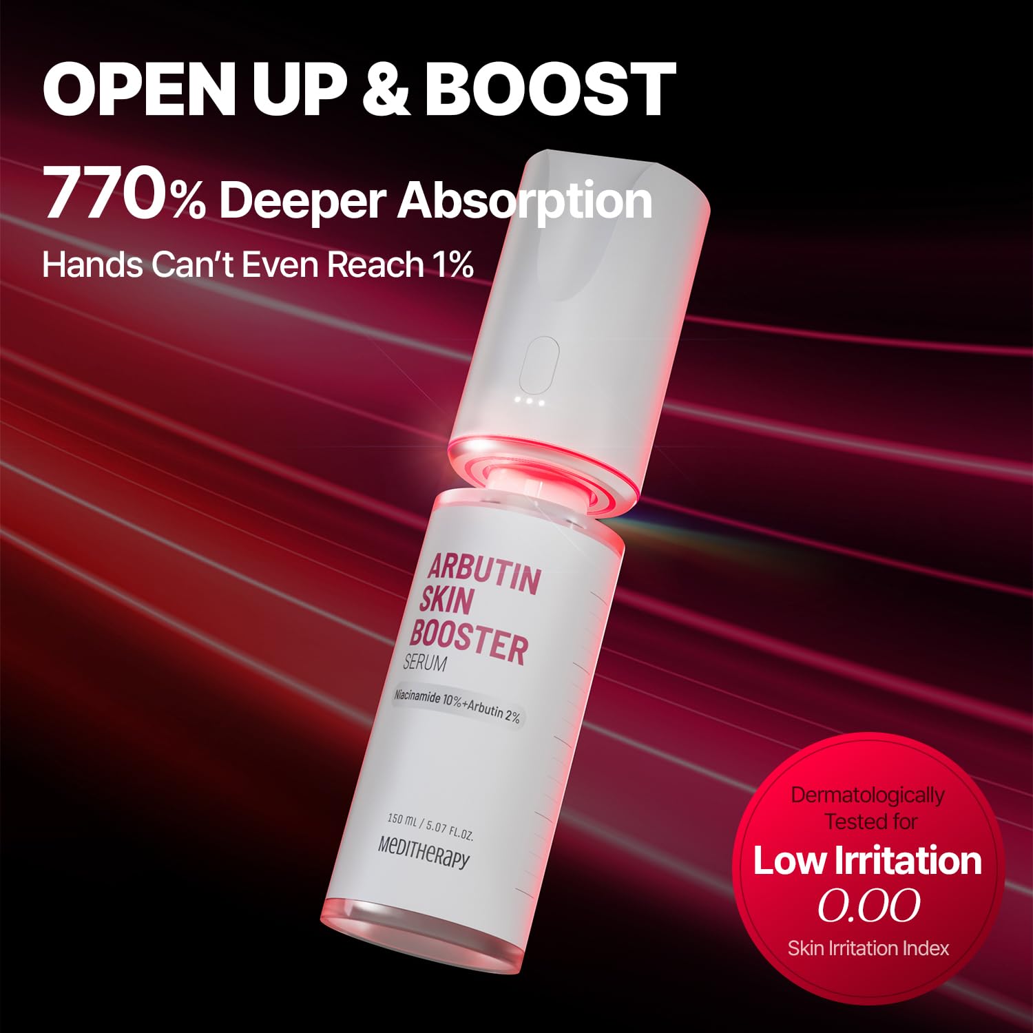 MEDITHERAPY Arbutin Skin Booster Serum with Device + Tranexamic Acid Skin Booster Cream- Korean Serum with 10% Niacinamide, 2% Arbutin, 3% TXA - Home Face Massage Tool - Boosts Skin Absorption by 770%