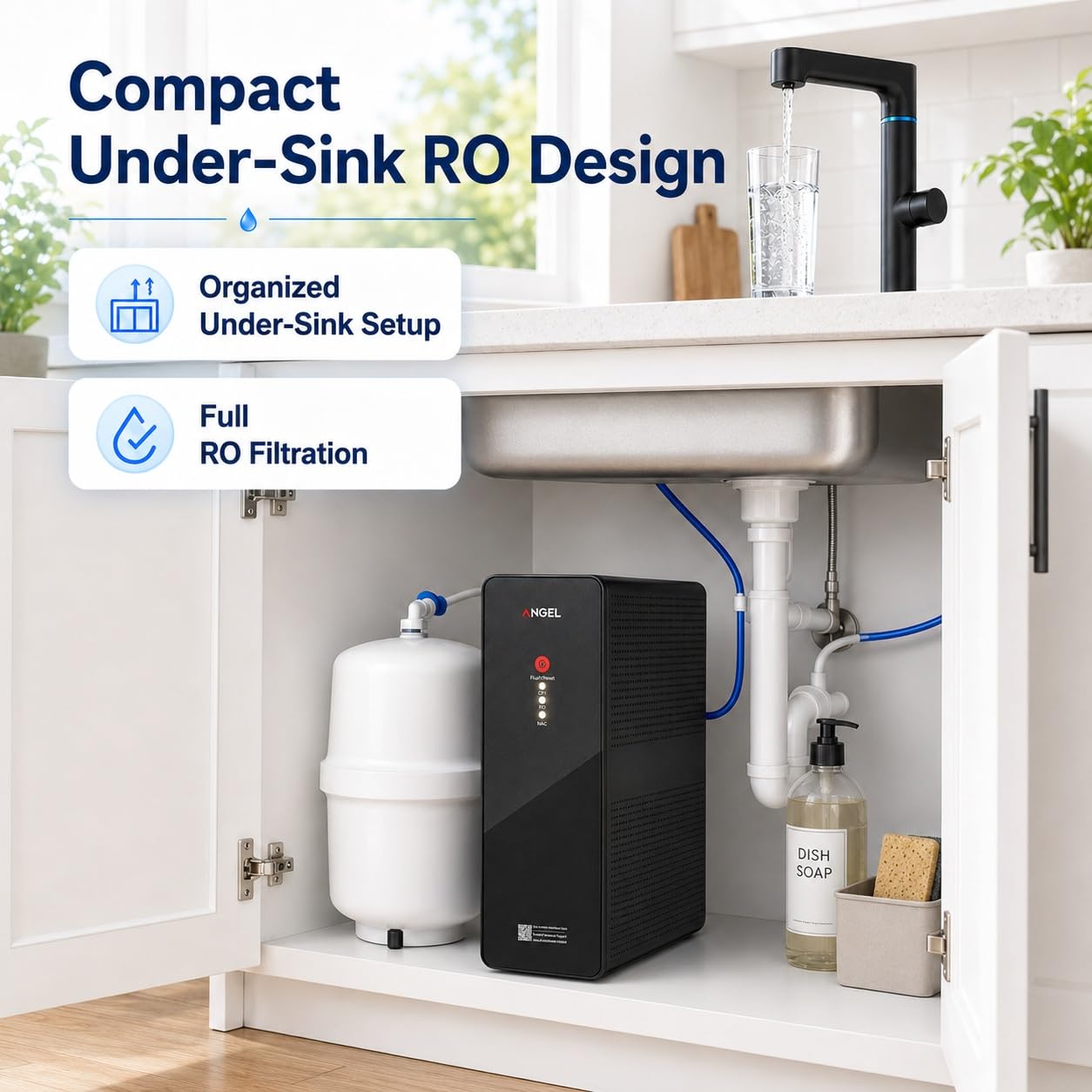 ANGEL X1 Pro Reverse Osmosis Water Filter, 7-Stage Under Sink Water Filtration System, 3 Years RO Life, 2:1 Pure to Drain, Reduces PFAS/PFOS, TDS, Chlorine, Bad Taste & Odor, Lead-Free
