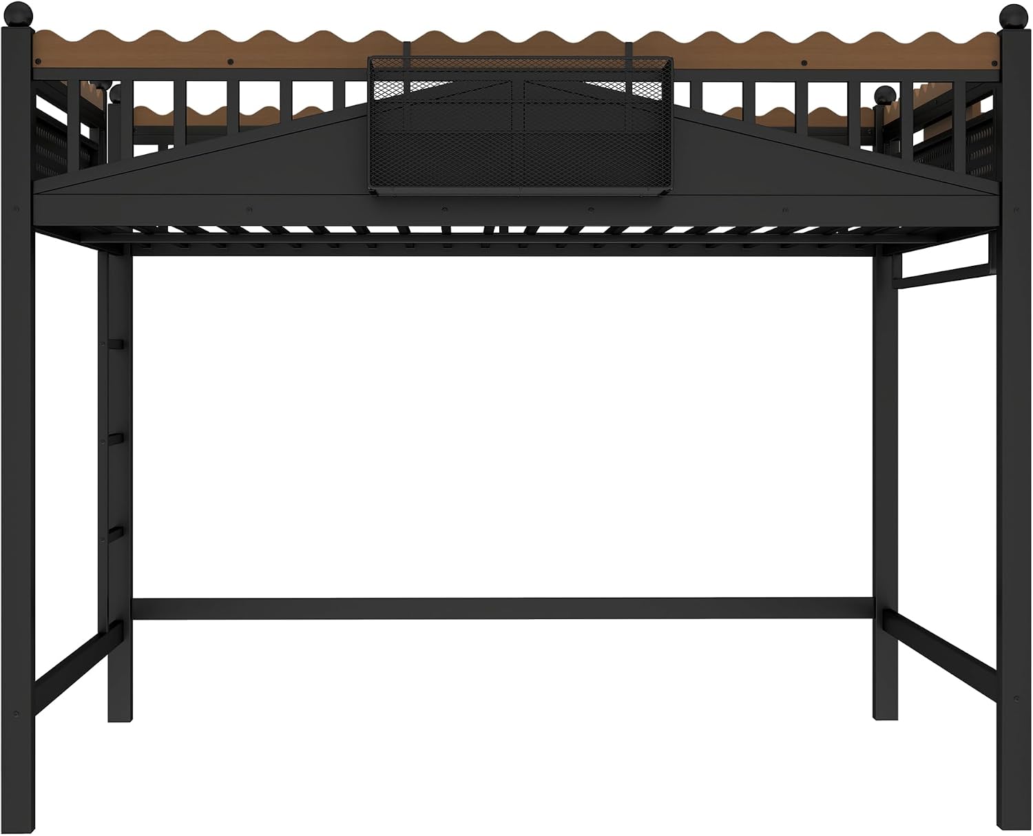 JIVOIT Metal Loft Bed with Built-in Storage Shelves and Bookshelf, Queen Size Metal Loft Bed with Safe Ladder & Guardrail, Space-Saving Loft Bed, No Box Spring Needed and Chic Design