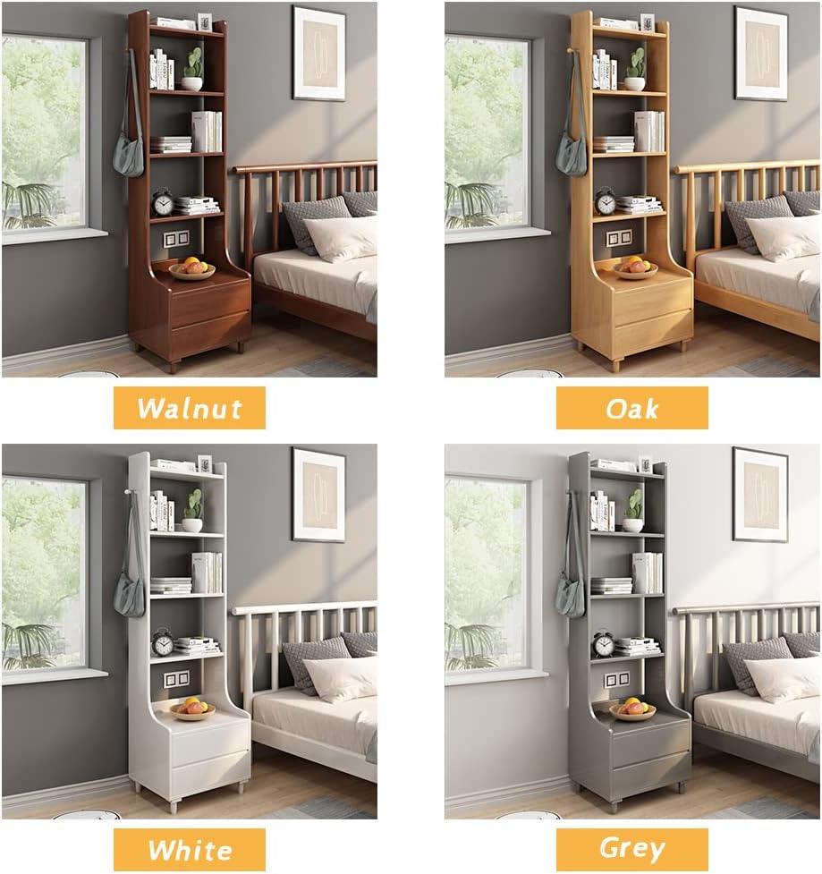 IOTXY White Bedside Table Bookshelf - 71' Tall Floorstanding Wooden Open Shelf Bookcase with 2-Drawers and 4-Shelves, Bedroom Bed Side End Table, Nightstand
