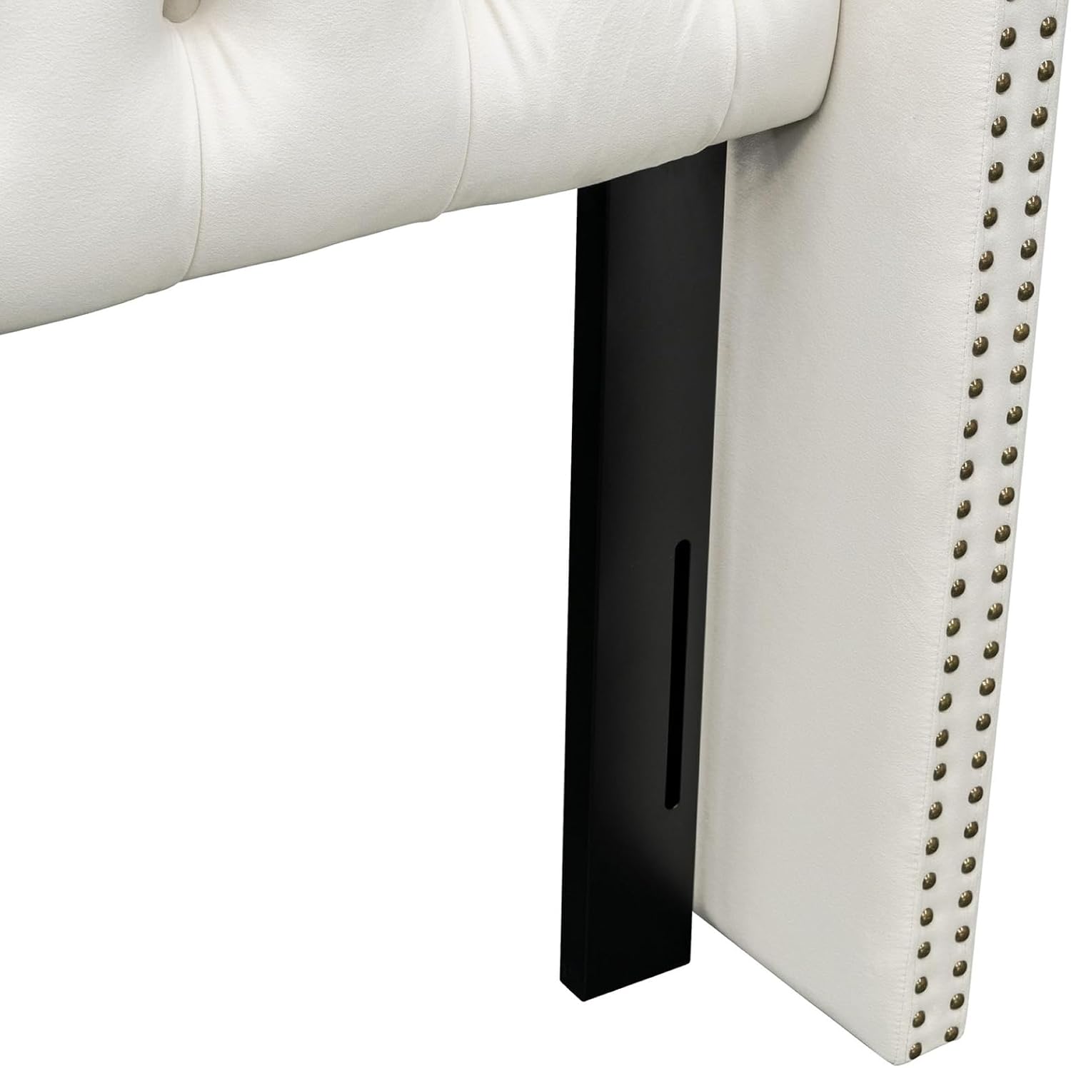 Madison Park Amelia Headboard King Wingback Upholstered - Hand-Tufted Button Detail, Double Nailhead Trim, Foam-Padded Durable Fabric, Adjustable Fit for Classic Bedrooms-Beige Velvet