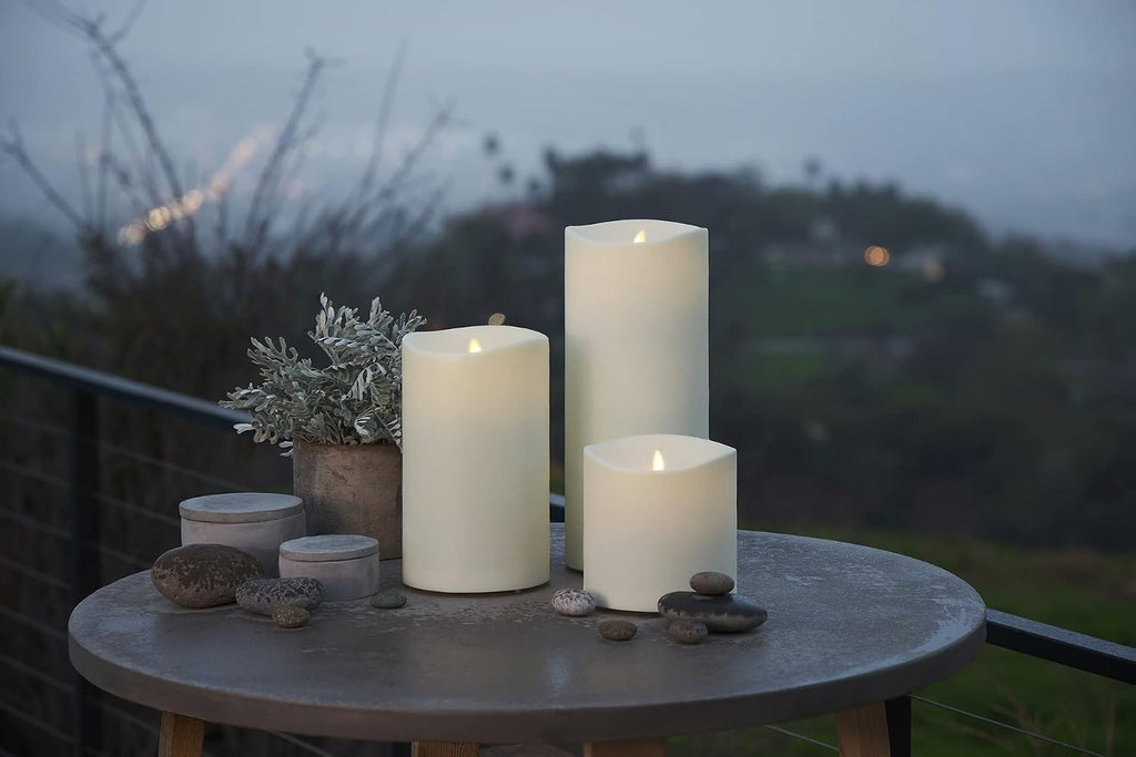 Luminara Realistic Artificial Moving Flame Outdoor Pillar Candle IPX4 - Moving Flame LED Battery Operated Lights for Outside Christmas, Halloween - Remote Included - Ivory - 6' x 6'