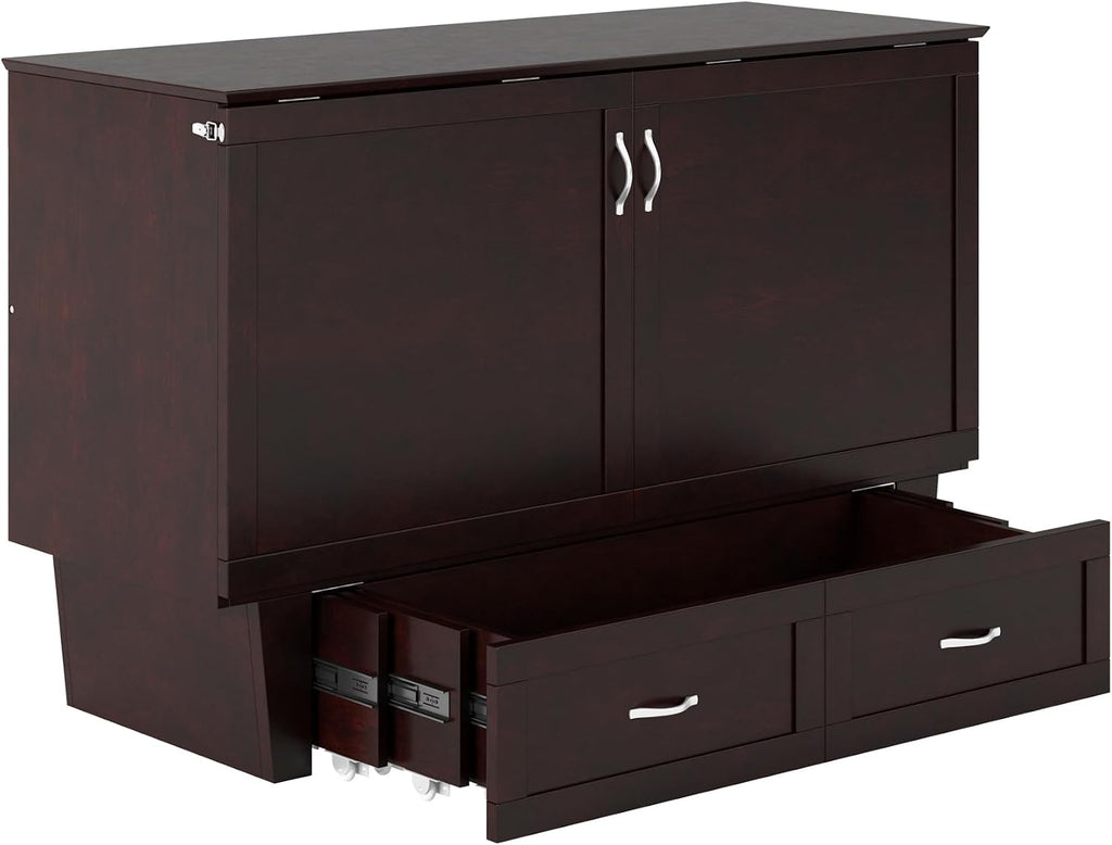 AFI, Monroe Queen Murphy Bed Chest with 6' Mattress, Storage Drawer & Built-in USB Charger, Espresso