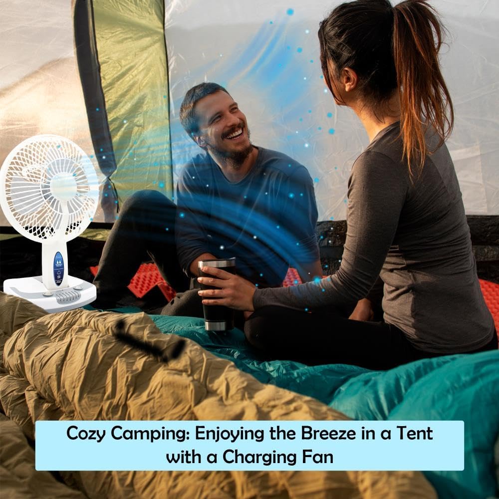 Technical Pro (Pack of 6) Adventure Series Rechargeable Desk/Wall Fan with LED Work Lamp, Adjustable Tilt Super-bright LED Lamp