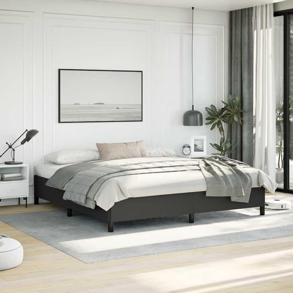 King Size Upholstered Platform Bed Frame Black Modern Minimalist Design Sturdy Engineered Wood and Faux Leather Easy Assembly for Bedroom