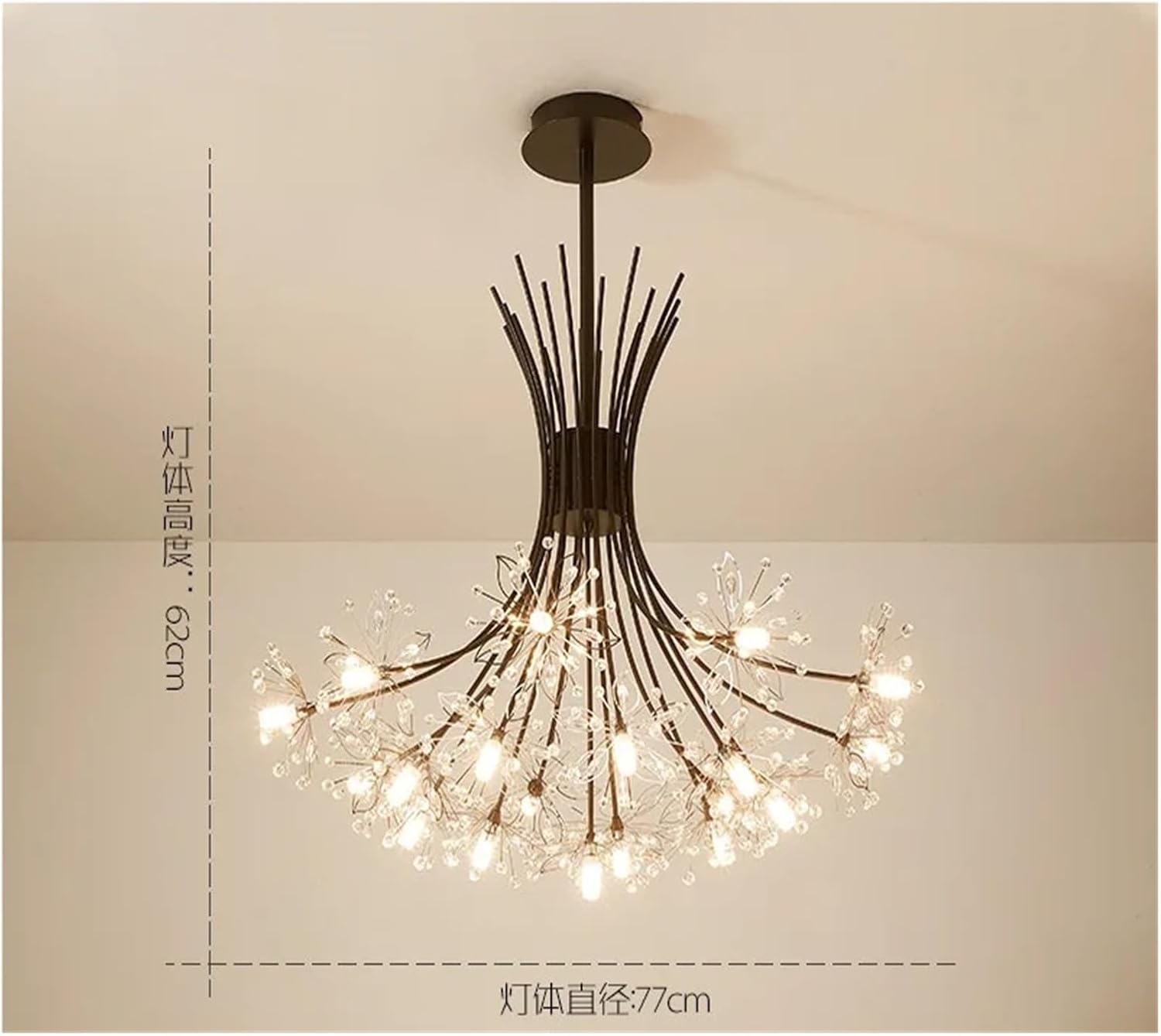 Modern Crystal Flowers Bouquets Chandeliers for Bedroom Dining Living Room Hotel Hall Home Led Pendant Lustre Luminaria Lamps Minimalist Design(77cm Black)