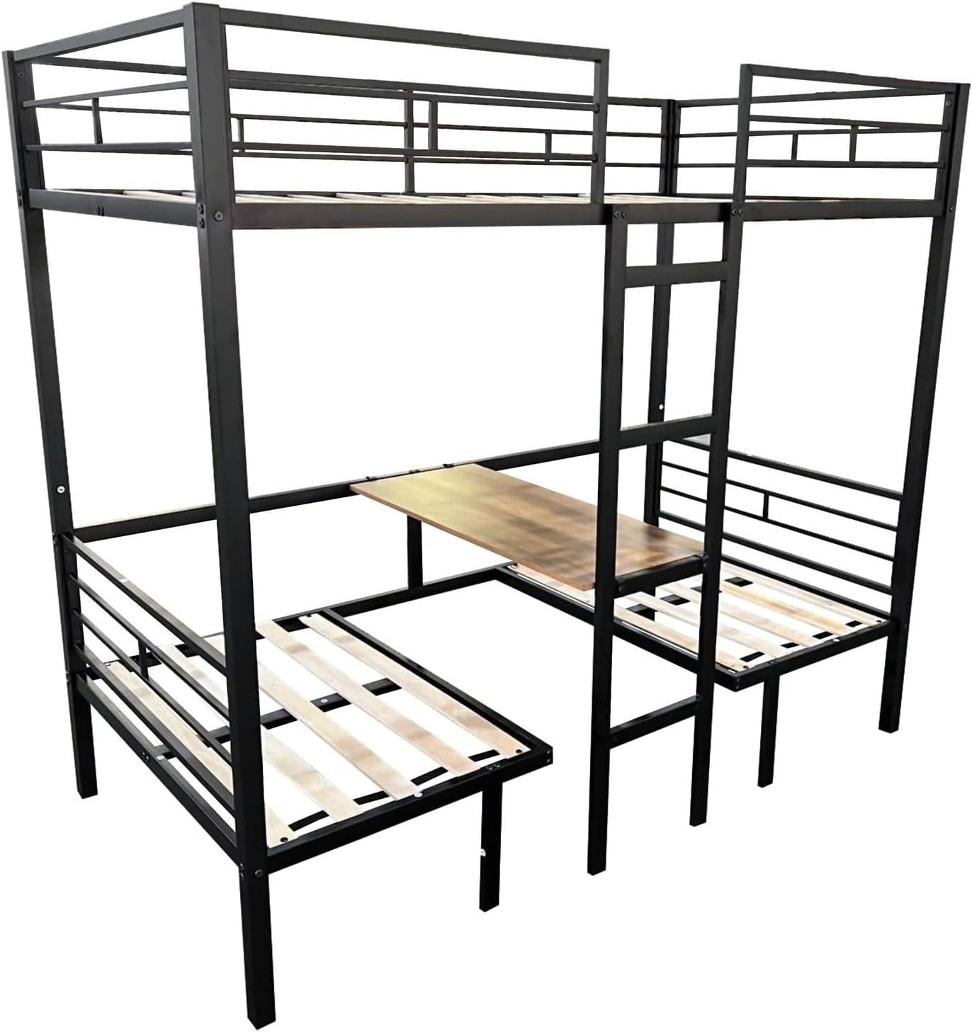 Bed Frame Twin Size Loft, Black Bed Frame Men with Table Sets Transformable to Twin Over Twin Bunk Steel 77.95' L x 41.34' W x 68.9' H