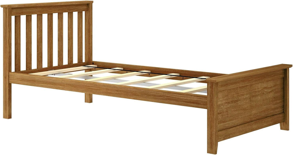 Plank+Beam Solid Wood Twin Bed Frame, Platform Bed with Headboard, Pecan