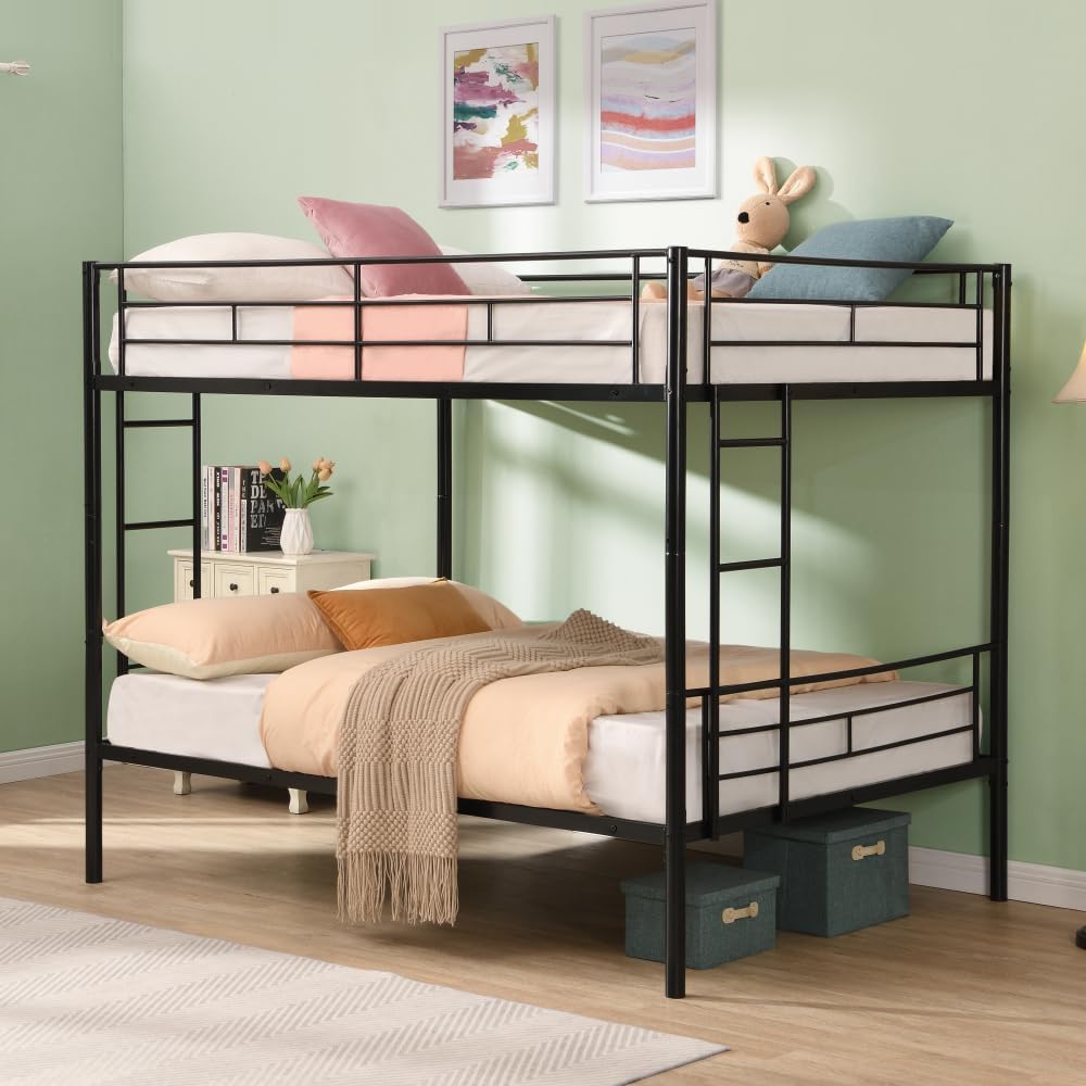 BUNK Bed Pink Twin Over Twin (Black + Metal-4)