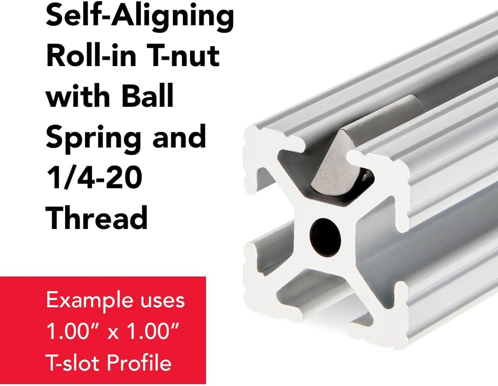 8020, 3670, 10 Series 1/4-20 Stainless Steel SS Roll in T-Nut with Ball Spring 80/20 T Slot Accessories for Aluminum Extrusion Hardware Nuts (500 Pack)