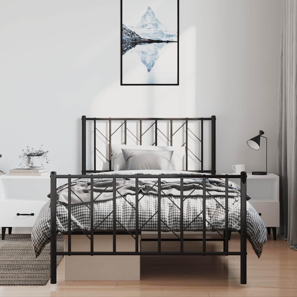 Steel Bed Frame with Footboard Black Queen Size 39.4'x78.7' Sturdy Metal Platform Bed Base with Underbed Storage Space for Bedroom Furniture