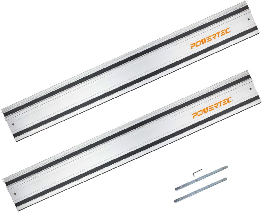 POWERTEC 71387 110' Track Saw Guide Rail Joining Set for Makita or Festool Track Saws Includes 2x55' Extruded Guide Rails and (2) Guide Rail Connectors for Woodworking Projects