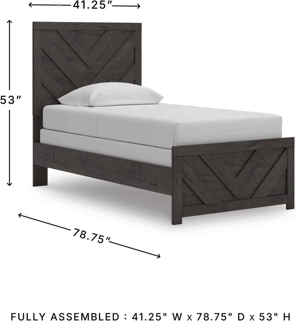 Signature Design by Ashley Prendonea Farmhouse Twin Panel Bed, Foundation or Box Spring Needed, Gray