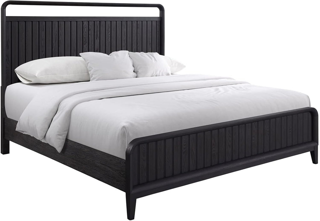 Boho Bed Frame Set Queen, Black Bed Frame Base Solid Wood MDF 86' L x 63.25' W x60 H