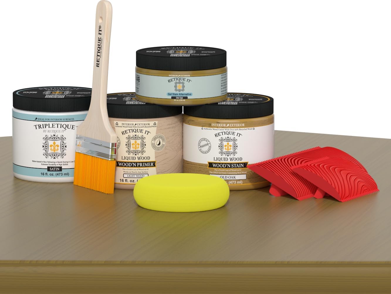 Retique It Wood Finish Countertop Kit – GO Beyond Faux Wood with Paintable Liquid Wood Based Primer and Gel Stain - Graining Tools Included (Countertop Kit, Old Oak)