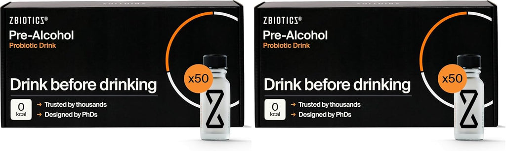ZBiotics — Feel Better After Drinking, Wake Up Refreshed, Science-Backed, Patented Probiotic for Easier Mornings, Travel-Friendly, 100-Pack of 0.47 Fl Oz Bottles (50 Pack)