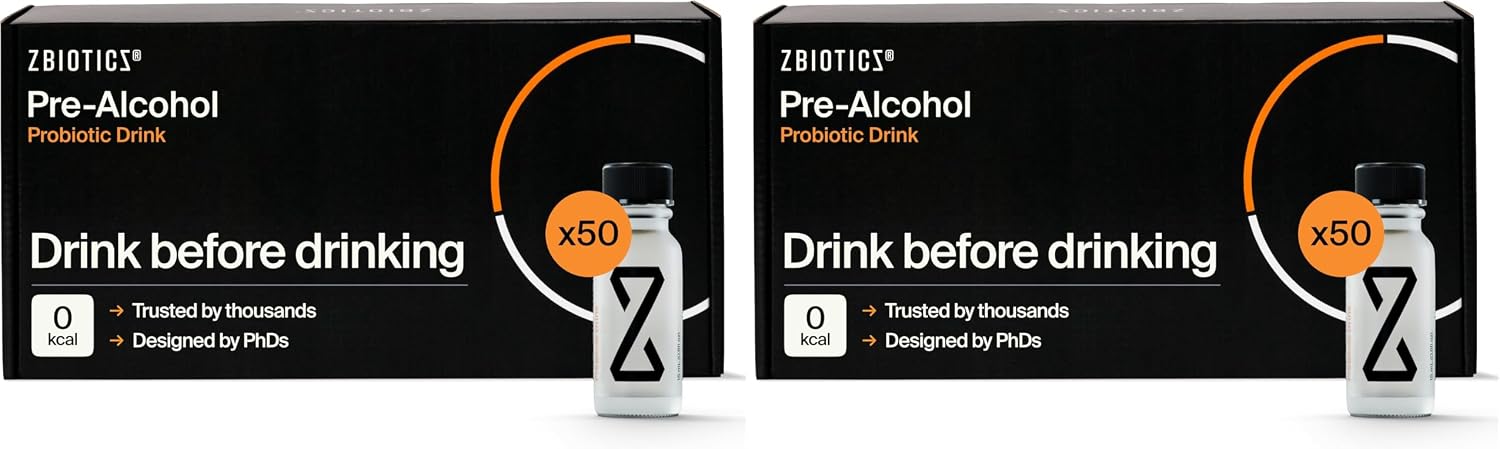 ZBiotics — Feel Better After Drinking, Wake Up Refreshed, Science-Backed, Patented Probiotic for Easier Mornings, Travel-Friendly, 100-Pack of 0.47 Fl Oz Bottles (50 Pack)