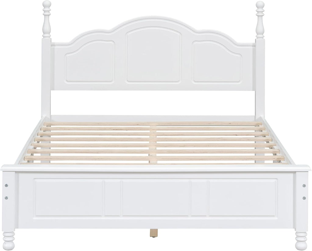 DEINPPA 3-Piece Bedroom Set, Wooden Bedroom Furniture Set Included Full Size Bed Frame and 2 Nightstands, Medieval Style-White