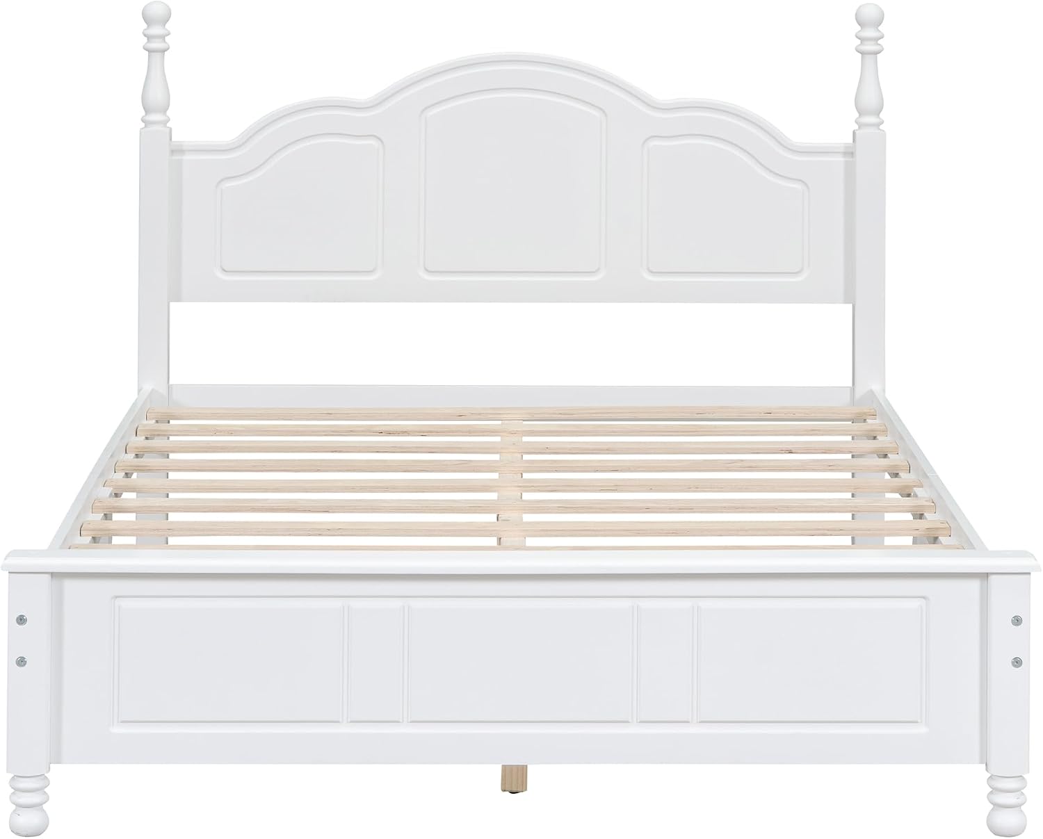 DEINPPA 3-Piece Bedroom Set, Wooden Bedroom Furniture Set Included Full Size Bed Frame and 2 Nightstands, Medieval Style-White