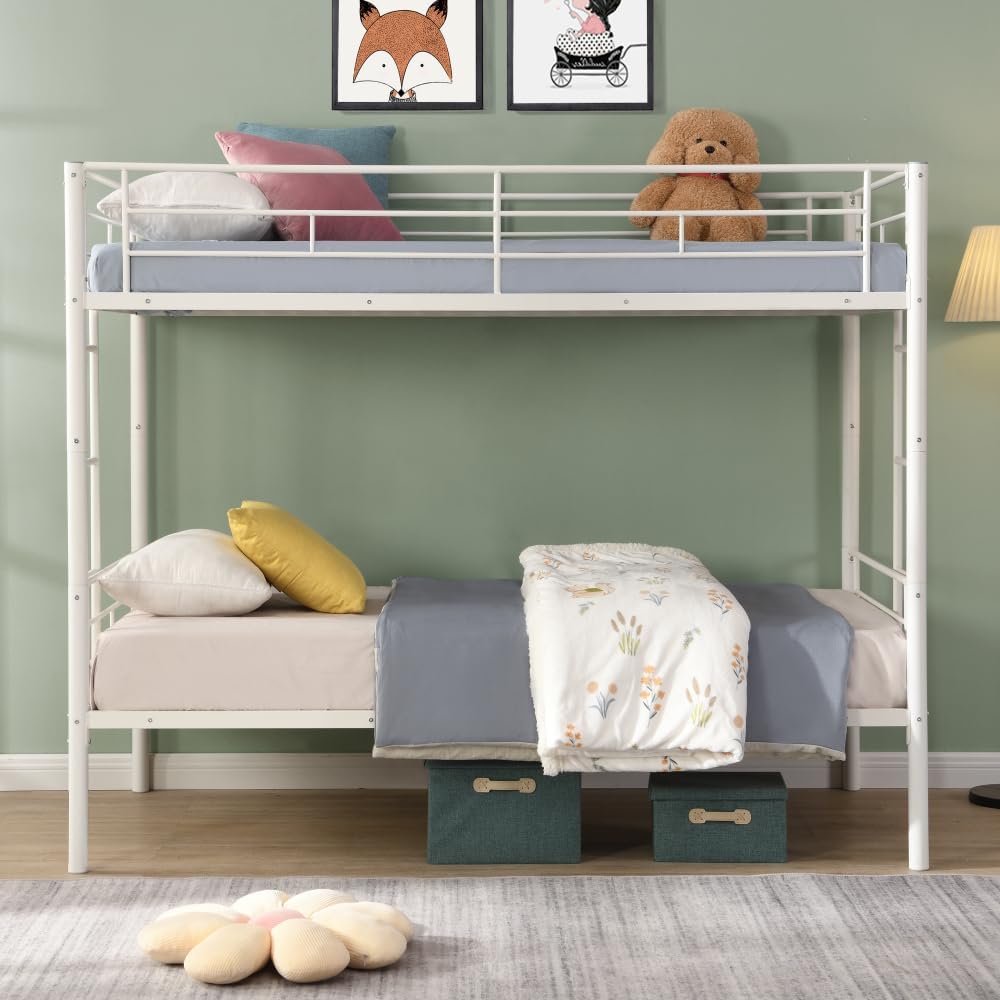 BUNK Bed Pink Twin Over Twin (White + Metal)