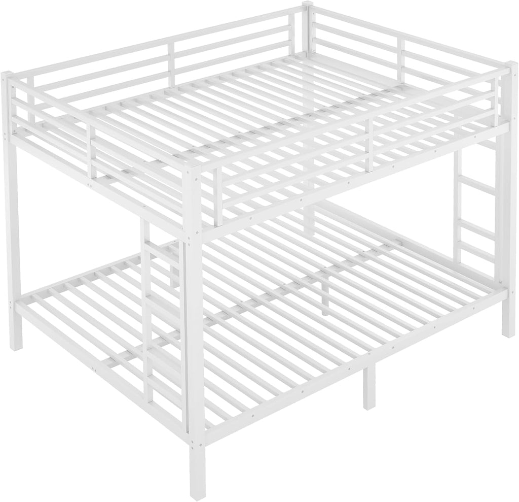 JIVOIT Queen Over Queen Bunk Bed, Heavy-Duty Metal Bunk Bed Frame with Safety Guardrails & Metal Slat Support for Teens and Adults, Space-Saving/Noise Reduced/No Box Spring Needed