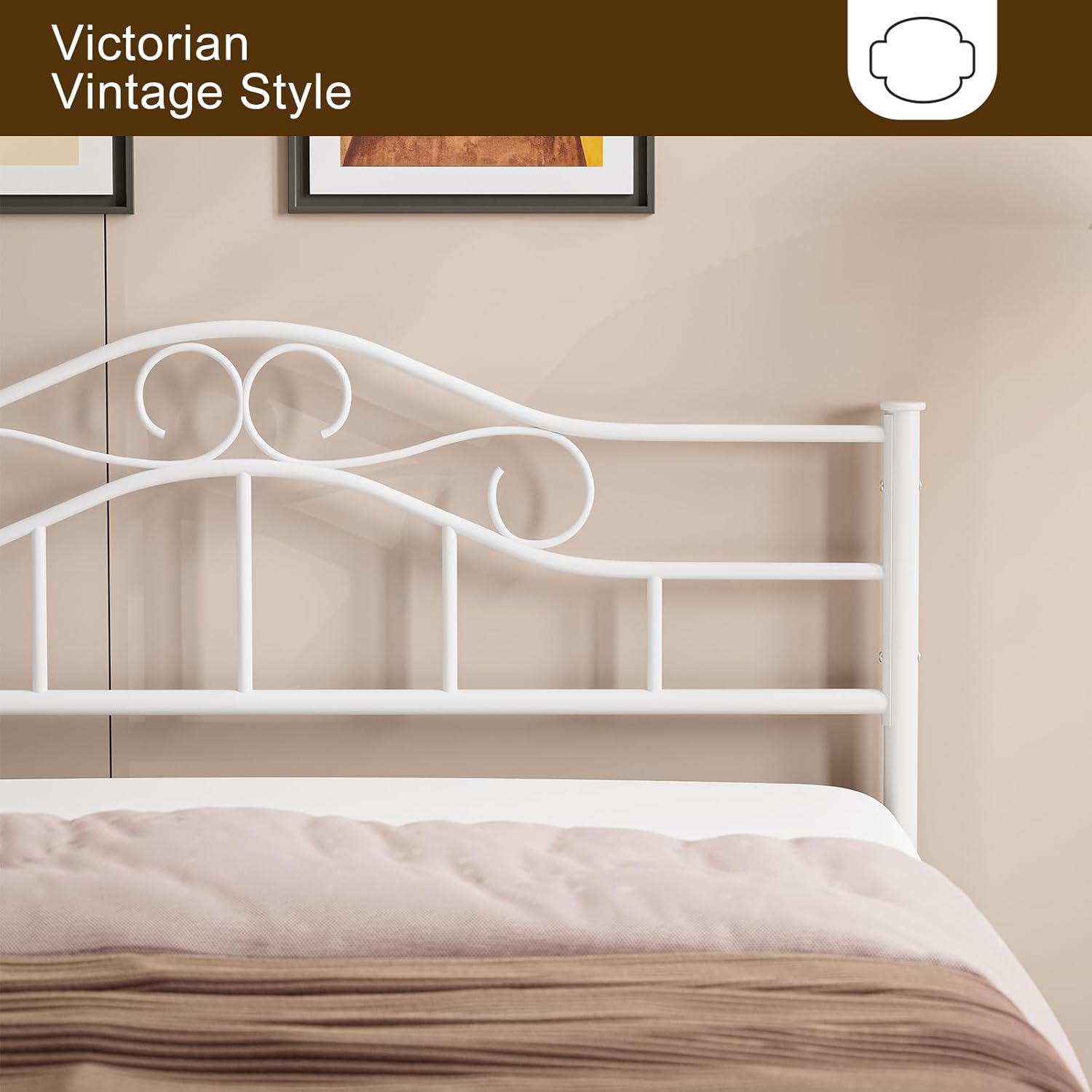 IKIFLY Metal Queen Size Headboard, Adjustable Height, Steel Curved Queen Headboard Only for Bedroom, Farmhouse Scrollwork Design, Attach Frame, Easy Assembly, White