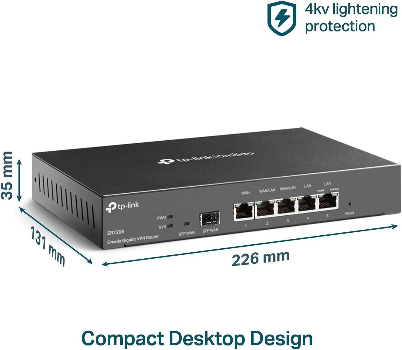 TP-Link ER7206 Multi-WAN Professional Wired Gigabit VPN Router Increased Network Capacity SPI Firewall Omada SDN Integrated Load Balance Lightning Protection