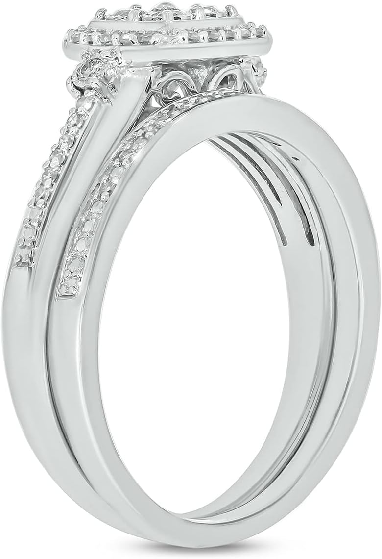 Cali Trove 1/3 Ct Natural Diamond Twisted Band Engagement Rings with Round Halo Cluster | 925 Sterling Silver Rings | Bridal Set for Women | Wedding Jewelry | Statement Rings | Romantic Gift for Her