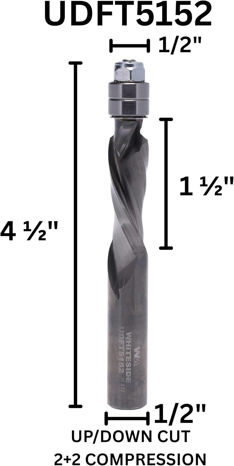 Whiteside Router Bits UDFT5152 Flush Trim Spiral Bit with Up/Down 1/2-Inch Cutting Diameter and 1-1/2-Inch Cutting Length