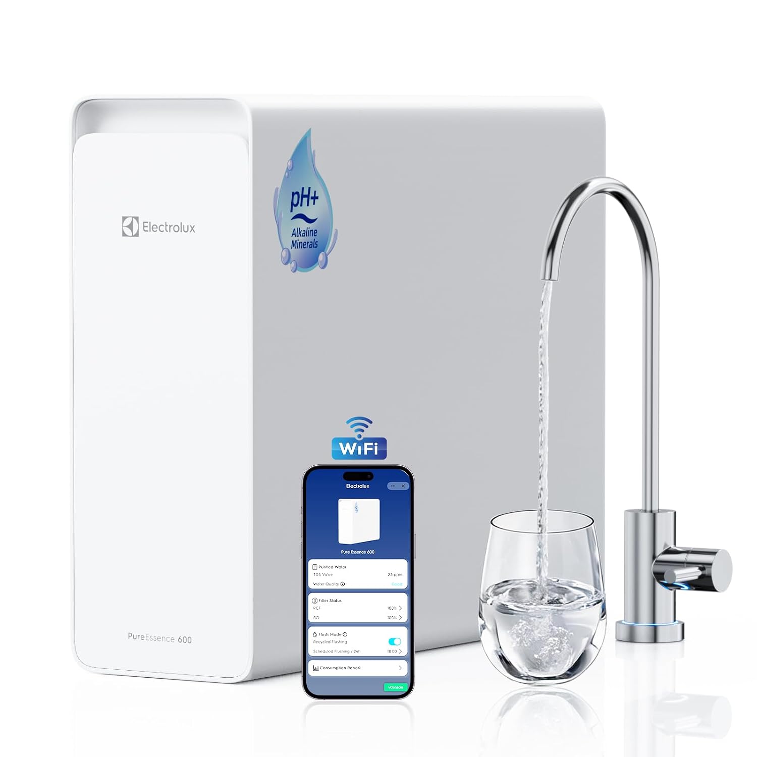 Electrolux WiFi 600GPD Tankless Reverse Osmosis System, Alkaline Mineral pH+, 3:1 Pure to Drain Under Sink RO Filter, 10-Stage RO Water Filtration System, Auto-Flush & App Control