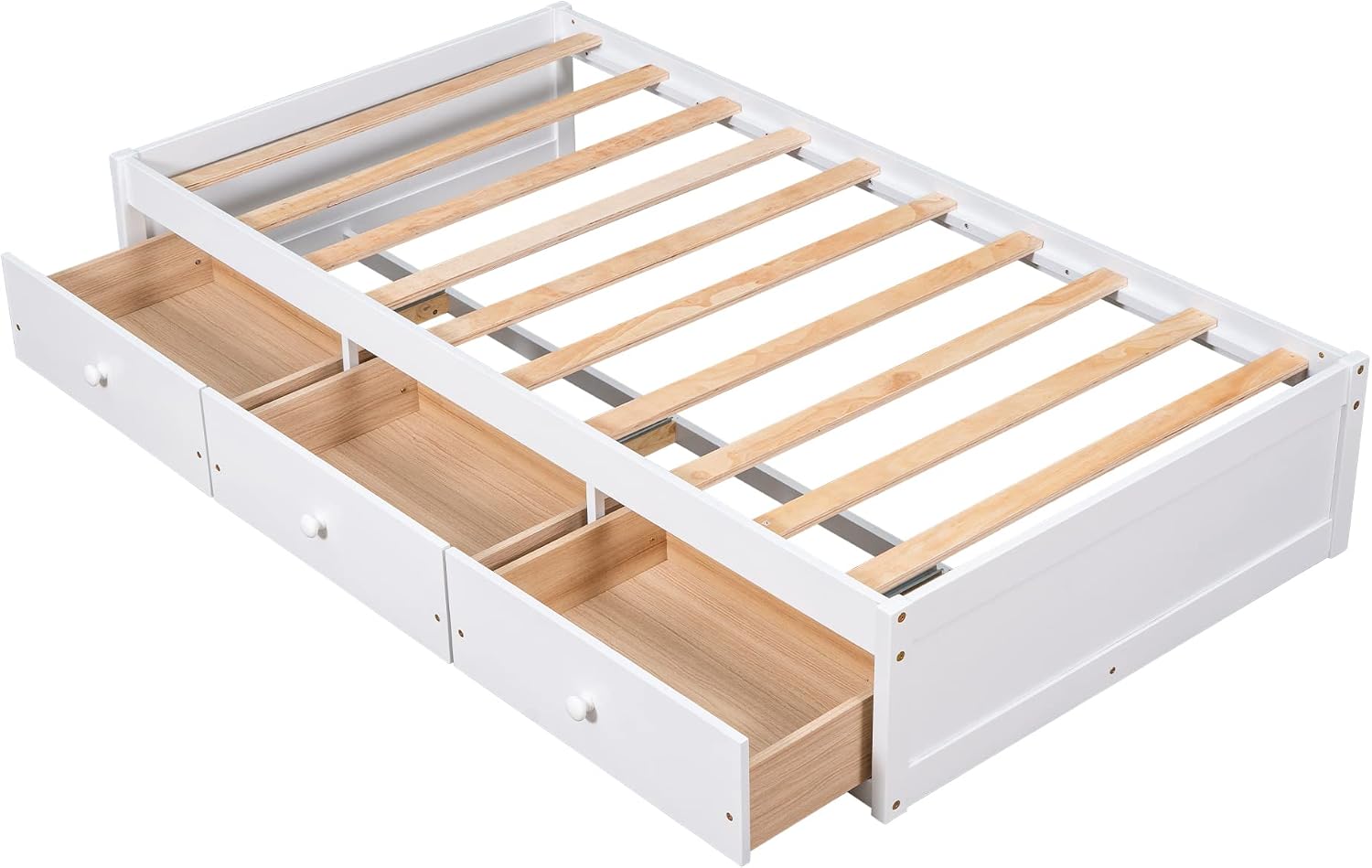 Bellemave Twin Platform Bed Frame with 3 Storage Drawers, Wood Twin Size Bed with Support Slats, Twin Bed Frame for Kids,Teens,Adults No Box Spring Needed (White)