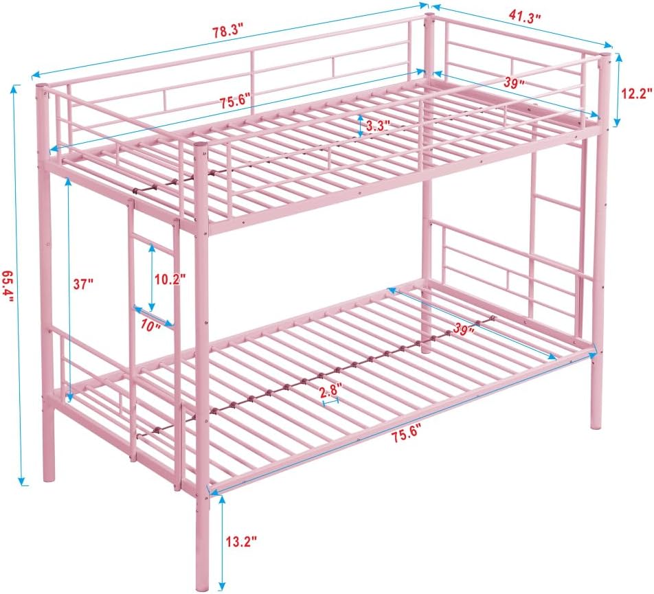 BUNK Bed Pink Twin Over Twin (Pink + Metal)