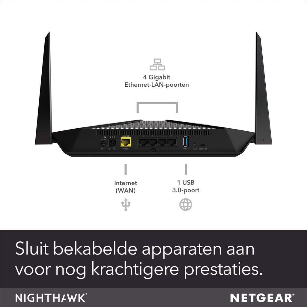 NETGEAR AX3000 Nighthawk AX4 Router New Retail, RAX40-100PES (New Retail Band WiFi 6 4-Stream)