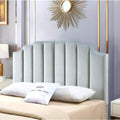 24KF Steel Gray Velvet Tufted Queen Upholstered Headboard, Modern Vertical Channel Design California Queen/Full Headboard with Stepped Silhouette Top Edge, 6026-Q-New Steel Gray