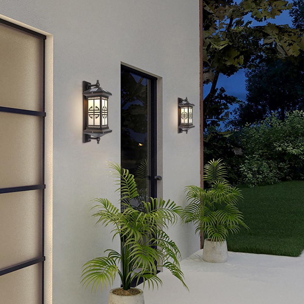 Outdoor Solar Wall Light Vintage Lantern Wall Sconce Cordless Solar Powered Wall Mounted Lamp Exterior Porch Lights Patio Fence Outside Sconces Wall Lighting Fixture